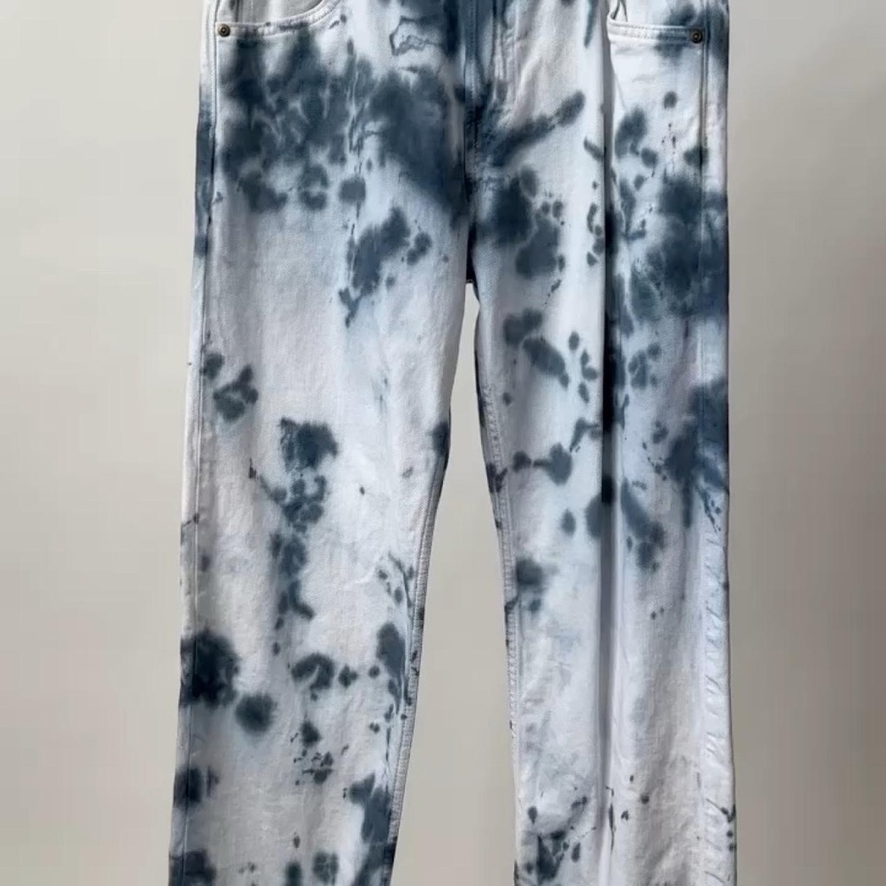 LEE X H&M BLEACH TIE DYE DENIM BLUE DYED High Rise Straight Leg JEANS Size-31/32 - Picture 9 of 9